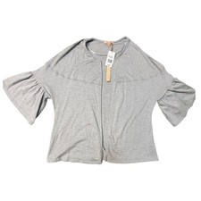 NWT 79$ Gibson Latimer USA Made WM-S Gray Open Front Ruffle Bell Sleeve Cardigan