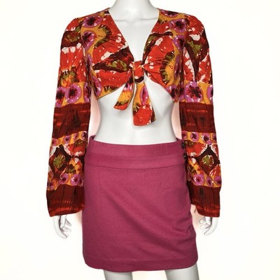 Goldie Tie Blouse Handmade Vibrant Tie Dye Wrap Crop Top Women SZ S Dainty Gypsy