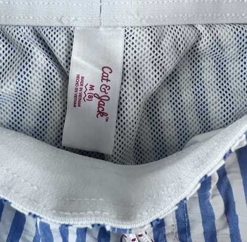Cat & Jack Boys' Striped Swim Shorts M (8) Blue & White Seersucker Fabric - Picture 3 of 4