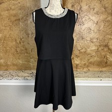 Sophie Rue Little Black Tiered Dress Women Large Jeweled Short Holiday Party