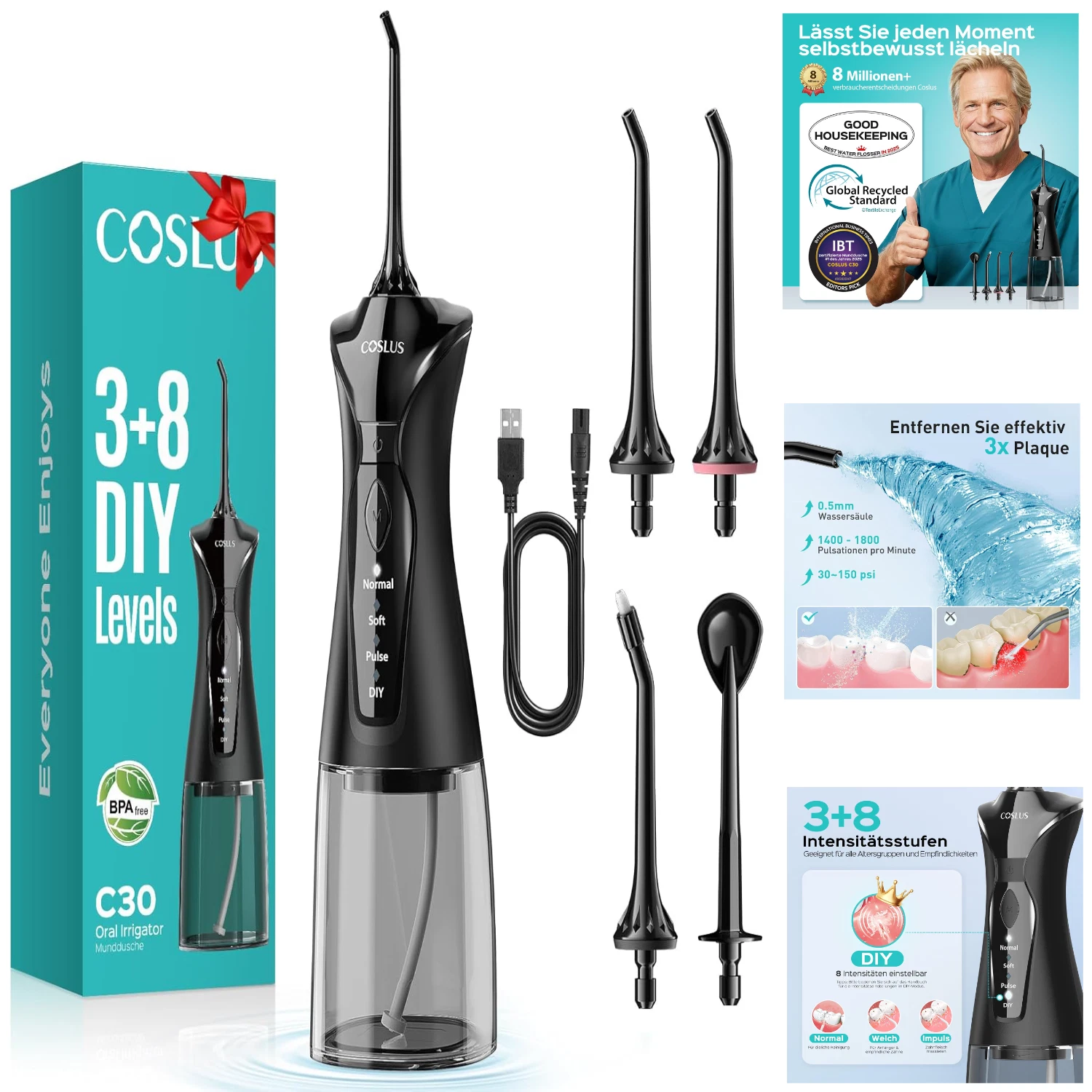 Kabellose Munddusche 4 Modi 300ml Wassertank Zahnzwischenra