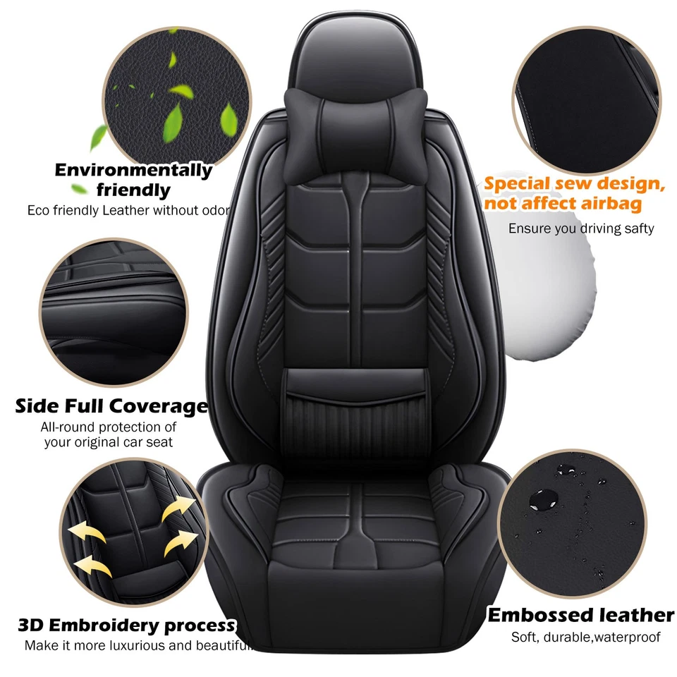 For Toyota Highlander Car Seat Covers Full Set Leather Front & Rear Cushion Pad - Image 2 of 4