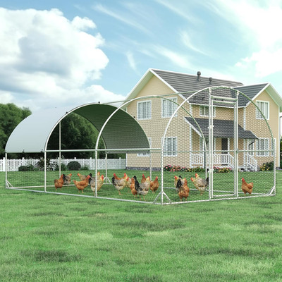4Ever2Buy Metal Chicken Coop, 10X20 FT Walk-In Chicken Run Pen Poultry Cage, Wat
