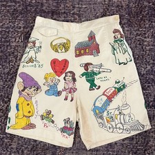 Vintage 1960s Senior Cords Shorts Size 28 Waist Bulldog Dwarf Hand Painted Rare
