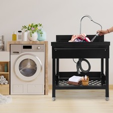 Stainless Steel Sink Heavy Duty Laundry Sink w/ Faucet Freestanding Kitchen Sink