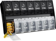 XL Large Pill Organizer 2 Times a Day, Weekly Am Pm Box with Black-white
