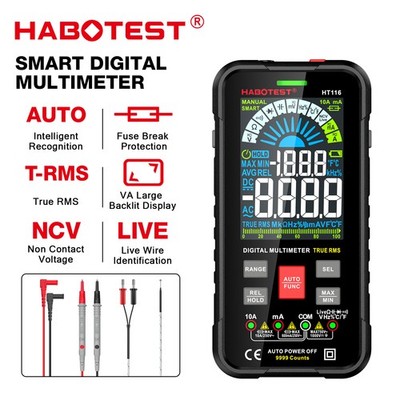 HABOTEST HT116 Smart Multimeter 9999 Counts AC/DC Volt Am Ohm Meter True RMS