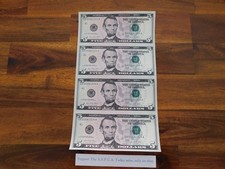 Uncut Sheet of 4 US 5 Five Dollar Notes money Series 2021 Washington DC 888.