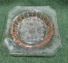 Vtg Pink Depression Glass Square Dish Ornate Flower Starburst Pattern