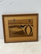 Jeff Nelson Wood Inlay Marquetry Hot Air “Balloons” Inlaid Wall Plaque 15.75” W