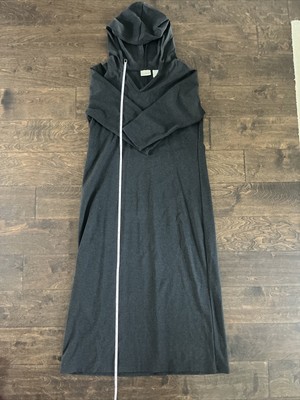 Vtg LL Bean Long Sleeve Black Hooded Maxi Dress Medium M Petite Rayon/Lycra Span