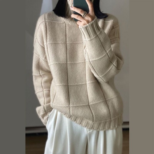 High-neck Thick Sweater Women Loose Lazy Autumn Winter New Knitted Sweater - Picture 21 of 23