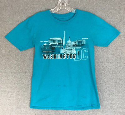 Washington DC Monuments T-Shirt Mens Small White House Blue Short Sleeve STAINS