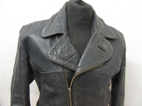 VINTAGE WW2 GERMAN LEATHER MOTORCYCLE JACKET SIZE S, ACE PATINA, MODIFIED TRENCH - Picture 2 of 19