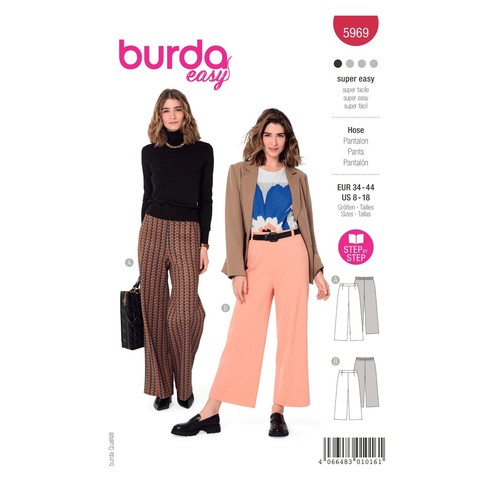 Burda Style modello taglio n. 5969 - pantalone - elastico passante - gambe larghe - Foto 1 di 9