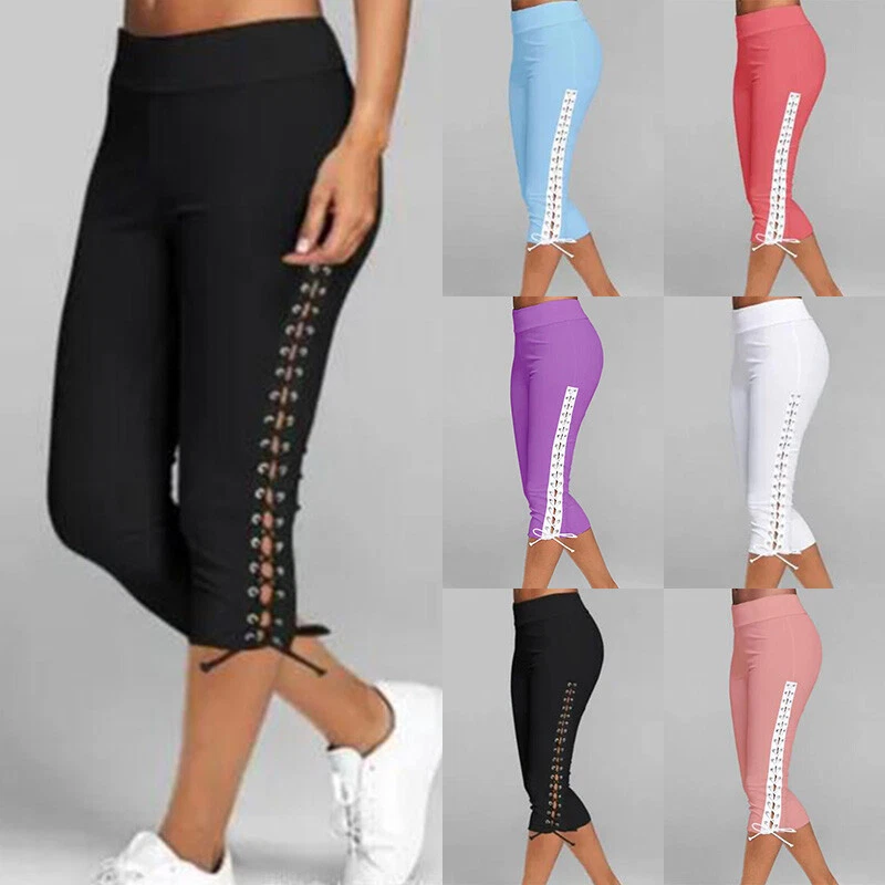 Plus Size Womens Stretch Capri Skinny Pants Ladies Cropped Workout