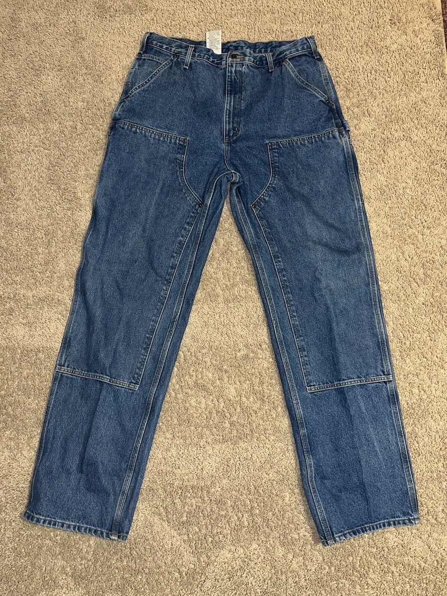 34×34　Carhartt　ダブルニー　デニム　B73 DST Carhartt B73-DST-34X30 Double-Front Washed Logger, 34 x 3