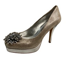 Antonio Melani Sz 7 Formal Wedding Platform Pump Leather Ornamental Rhinestone