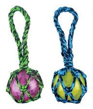 Dog Toy Paracord Rope Tug  Ball Tough Squeaky Fetch Chew Pick Blue or Green 11"