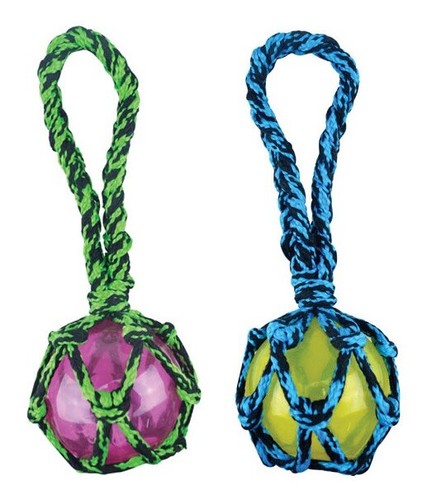 Dog Toy Paracord Rope Tug & Ball Tough Squeaky Fetch Chew Pick Blue or Green 11" - 第 1/10 張圖片
