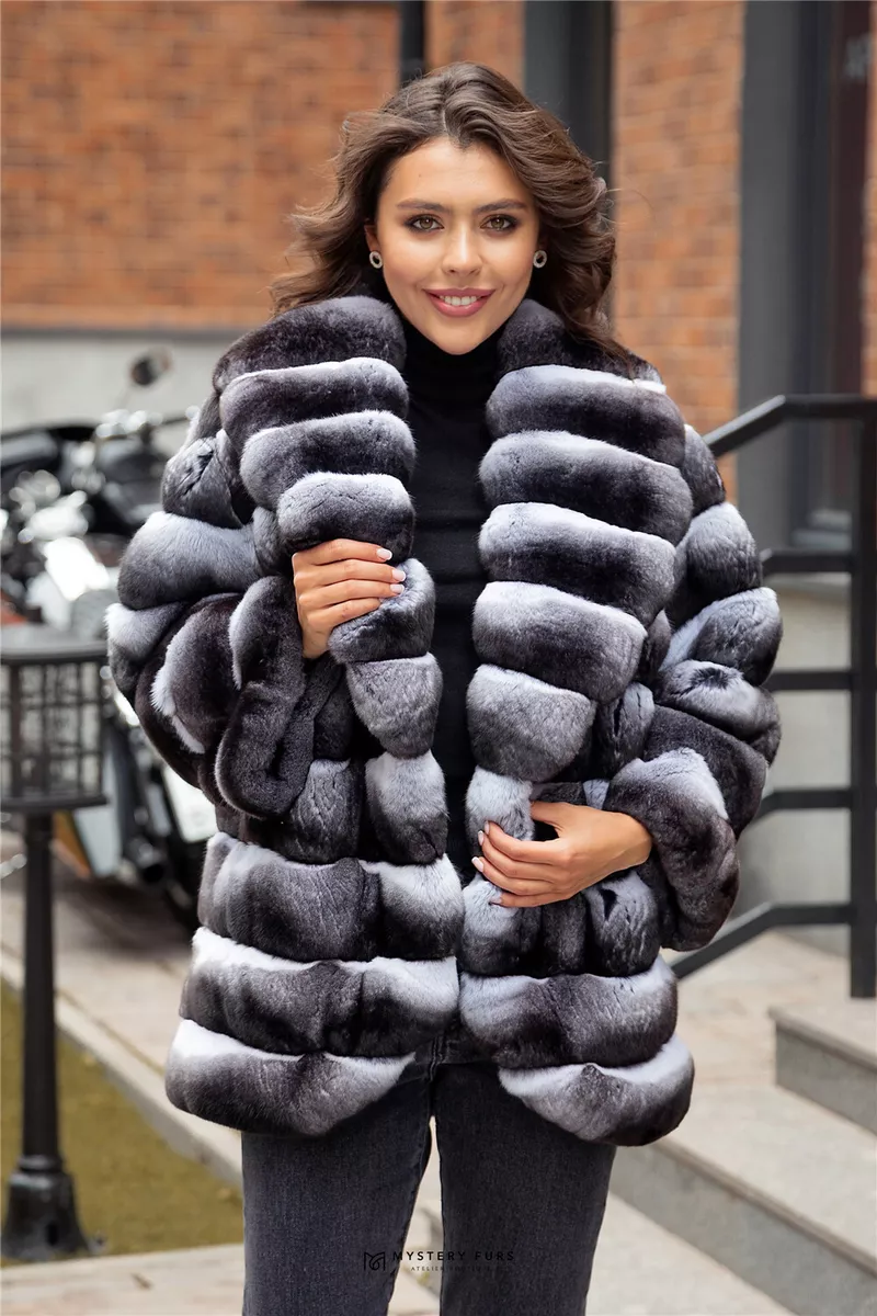 Grey Section Rabbit Fur Jacket - Size S