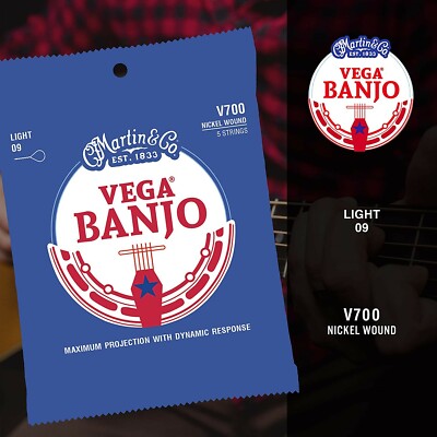 5-Saiten Banjo Saiten Martin V700 Vega Banjo, Loop End, Light, 9-10-13-20-9