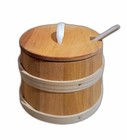 Sugar Bowl Wooden Barrel Bucket with lid and spoon Salt Spices Wood 12 cm C04
