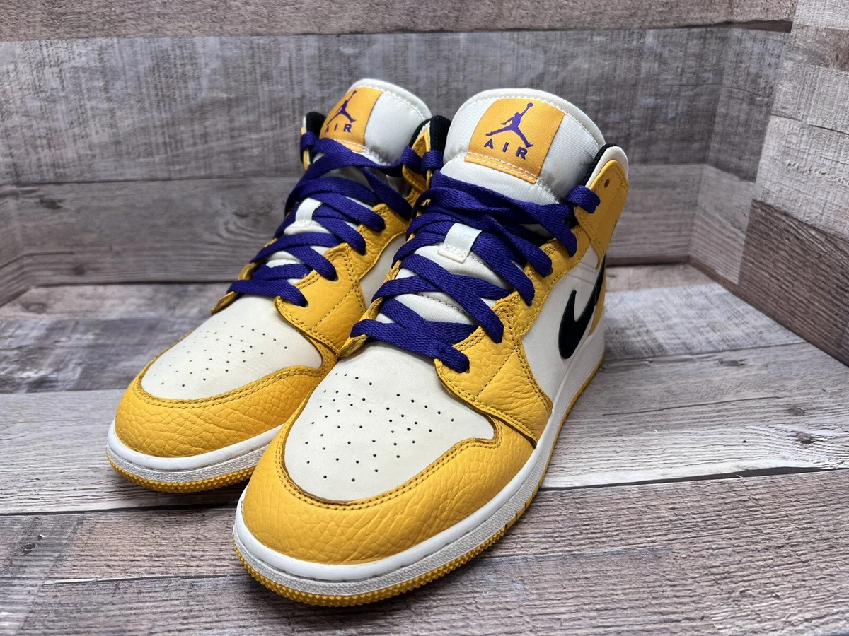 Nike Air Jordan 1 Mid GS Lakers Yellow White BQ6931-700 Youth Sz 6.5Y Women  Sz 8