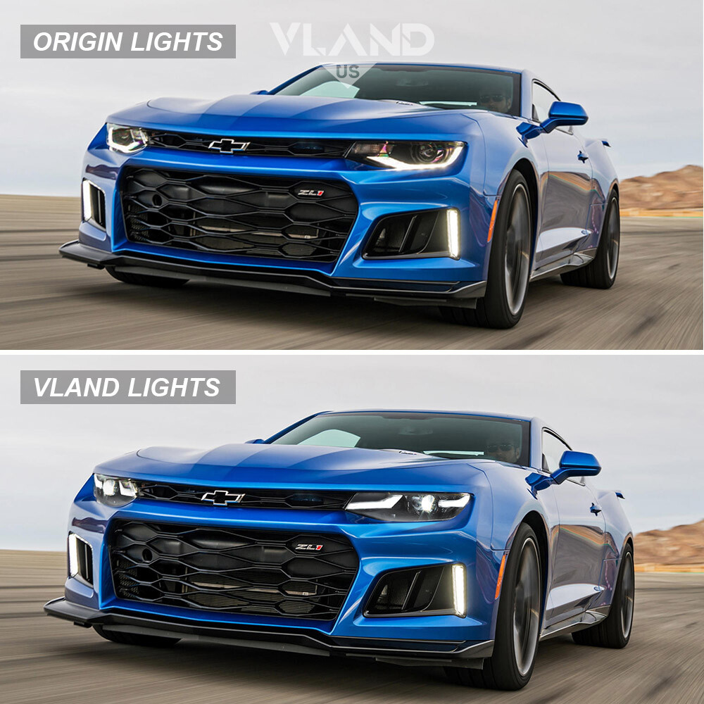 VLAND LED Projector Headlights For 2019-2024 Chevrolet Camaro Coupe/Convertible - Black Housing, Clear Lens, DOT/SAE
