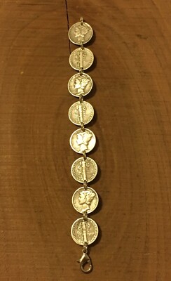 MERCURY DIME Coin Jewelry BRACELET 7.5'' 90% Silver Coins Obv/Rev