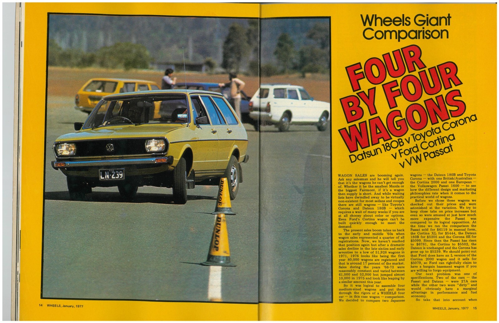 WHEELS car Magazine January 1977 Holden Sunbird VW Passat Cortina
