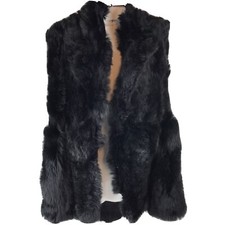 Vintage Fur Vest Black Jacket patchwork Boho Hippy L/XL unisex project piece
