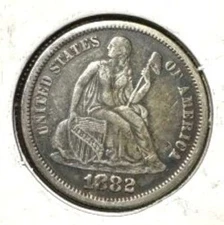 1882 Seated Liberty Silver One Dime Love Token, Full Liberty/Some Toning