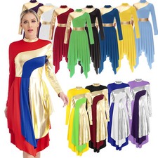 Womens Lyrical Metallic Praise Liturgical Dress Church Worship Dance Robe Gowns