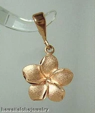 13mm Hawaiian Solid 14k Rose Gold Diamond Cut DC Matted Plumeria Pendant