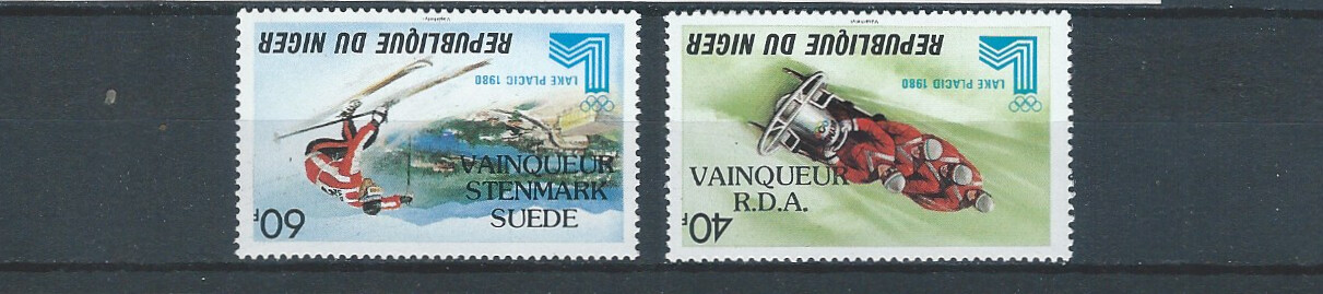 French Colonies Niger 2 mnh stamps INVERTED ovpt - Sports - Olympics