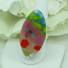 Fused glass ring, glass nuggets red, pink, green, yellow, adjustable, r318 MWeil