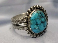 Kingman Spiderweb Turquoise Sterling Silver Ring Size 9.25 Tufa Cast Band Signed