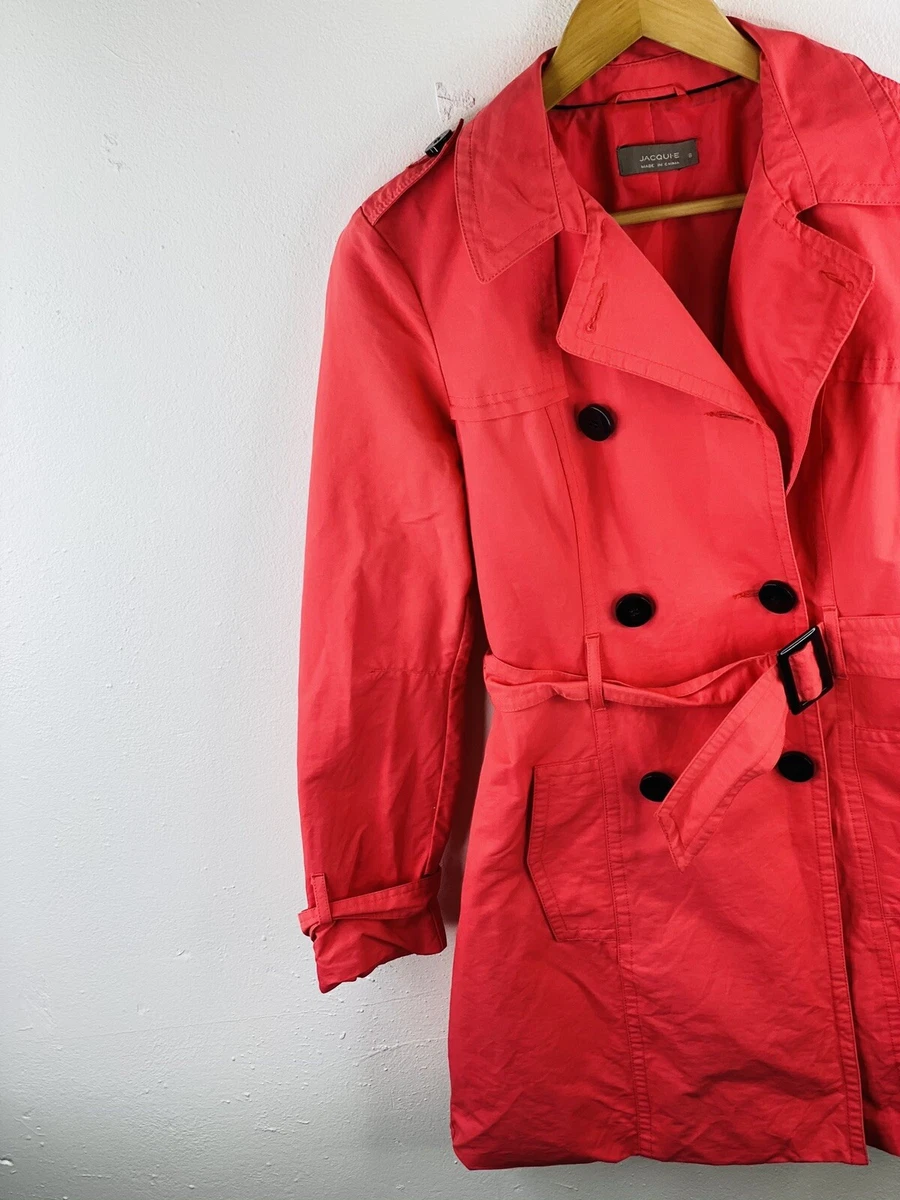 Jacqui E Women s Trench Coat Size 8 Pink Casual Button Lined with