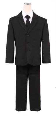 Boys HUSKY Big Black Formal Suit 5pc set wedding, first communion and  graduation | eBay