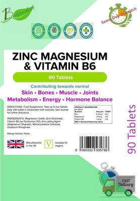 Zink, Magnesium & Vitamin B6 Komplex (90 Tabletten) Stoffwechsel & Energie LINDEN UK