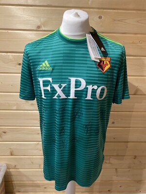Watford Football Shirt Mens L Away Shirt 2018/19 Squad Signed 🟡🔴⚫️  UK