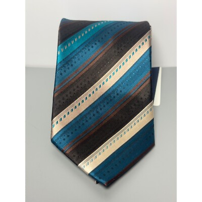 Casa Moda Tie Striped Necktie Career Business Teal Blue Brown Beige Patterned