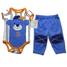 Buster Brown Baby Boy Orange  Blue Bear Romper  Pants Outfit Set; Sz 3-6 Month