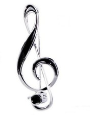 Spilla gioiello chiave pavimento argento e nero, acciaio