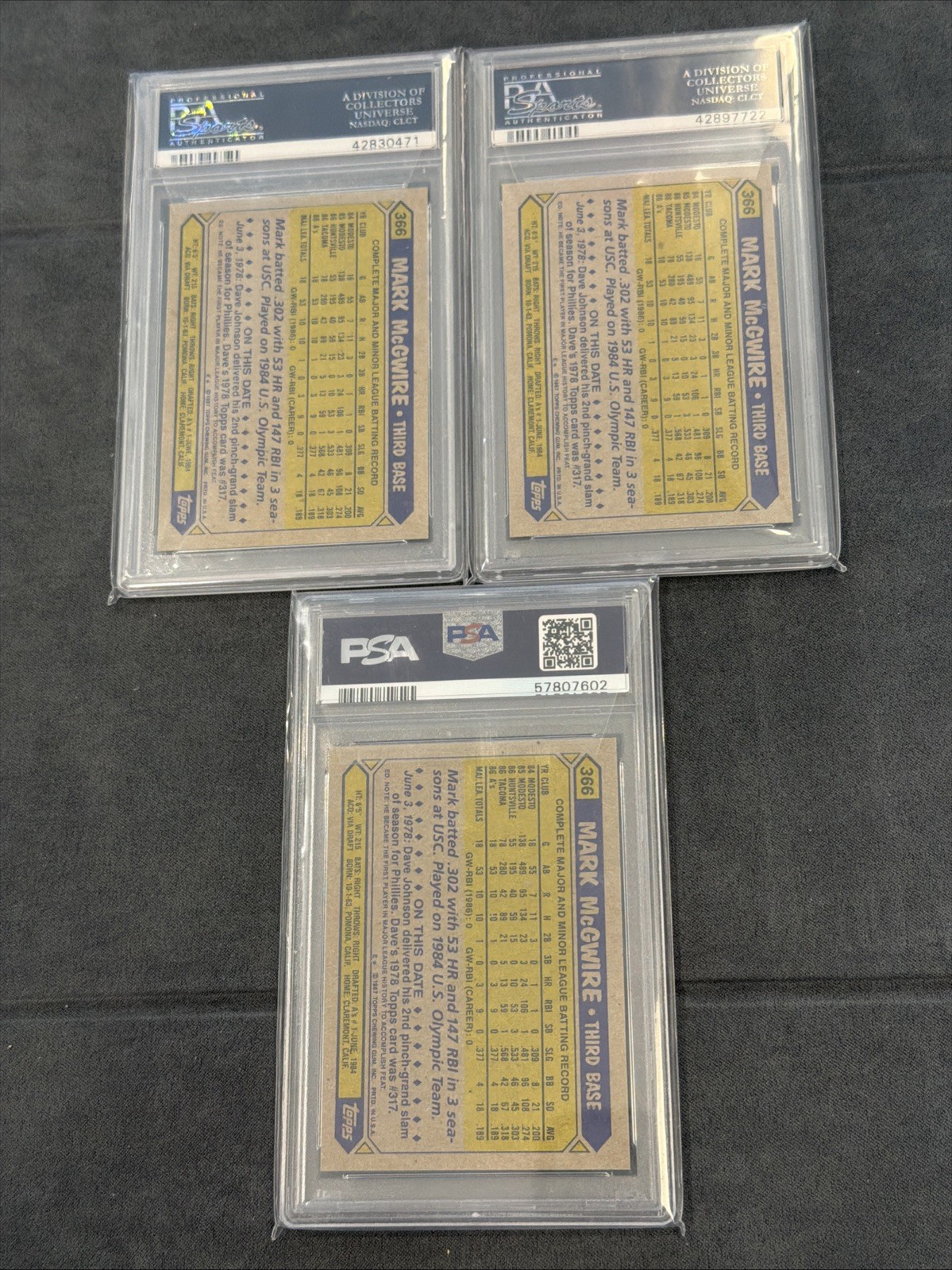 1987 Topps Mark McGwire #366 PSA 10 Gem Mint Rookie Season Quantity Available view 4