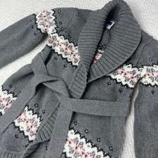 Janie and Jack Kids Gray Fair Isle Belted Shawl Collar Cardigan Sweater Size 3