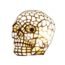 L10649 Skull Tiffany Style Stained Glass Accent Table Lamp Night Light for Ha...