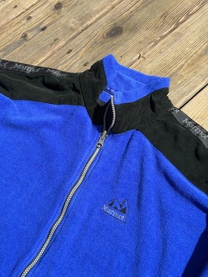 Vintage Marmot Full Zip Fleece Jacket Coat Size Large Blue Black