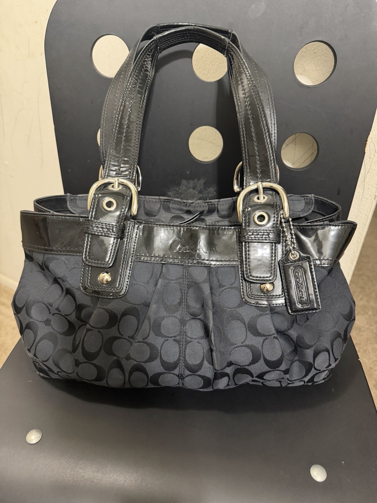 Coach Signature Soho Pleated Tote Womens Medium Black… - Gem